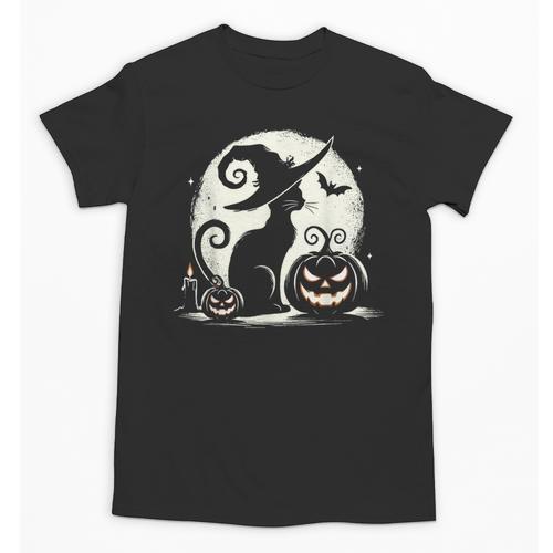 Scary Halloween Cat Costume Retro Cat Moon For Men Women Kids Unisex T-Shirt - Bostonterriersmerch.com