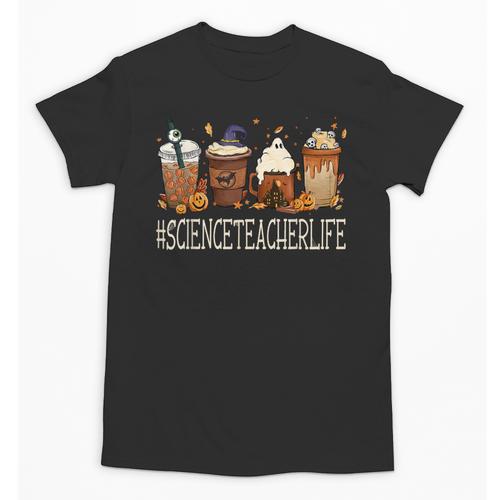 Science Teacher Horror Fall Coffee Halloween Pumpkin Autumn Unisex T-Shirt - teacherstshirts.com