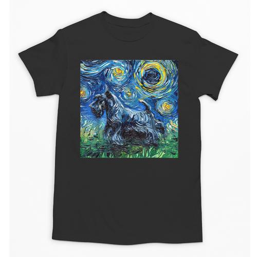 Scottish Terrier Starry Night Scotty Dog Art By Aja Unisex T-Shirt - Bostonterriersmerch.com