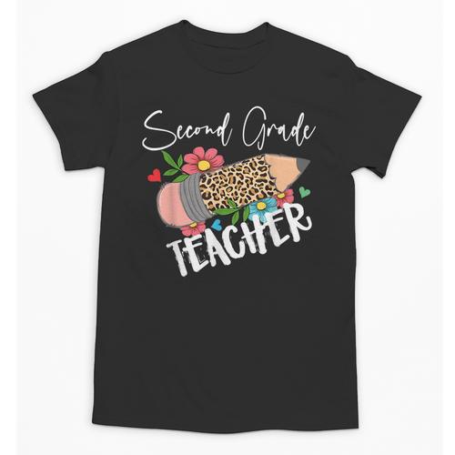 Second Grade Teacher Leopard Pencil 2nd Grade Women Teacher Unisex T-Shirt - teacherstshirts.com AU