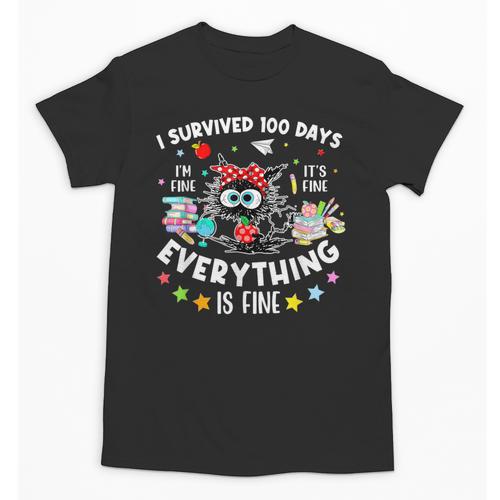 I Survived 100 Days Of School Teacher Kids Cat Lover Unisex T-Shirt - teacherstshirts.com