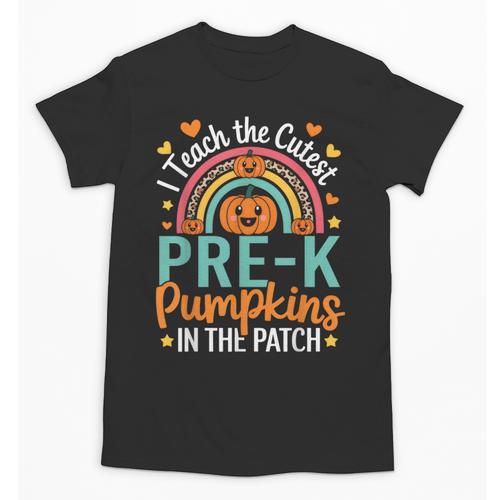 I Teach The Cutest Pre-K Pumpkin Teacher Student Halloween Unisex T-Shirt - teacherstshirts.com CA