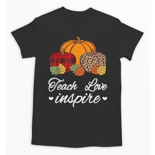 Teach Love Inspire Autumn Fall Plaid Leopard Pumpkin Teacher For Men Women Kids Unisex T-Shirt - teacherstshirts.com AU