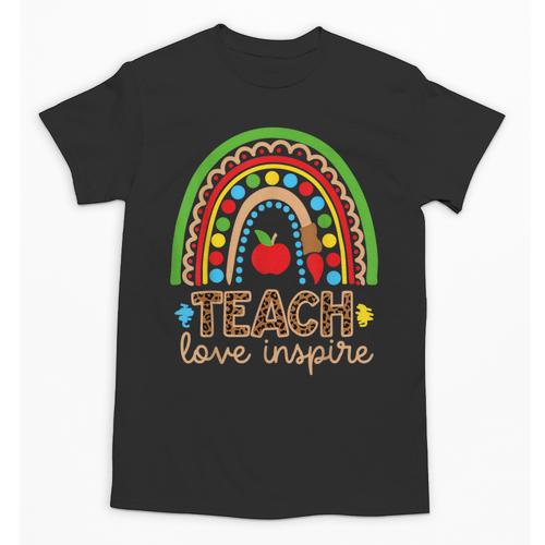 Teach Love Inspire Rainbow Leopard Cheetah Print Teacher Unisex T-Shirt - teacherstshirts.com UK