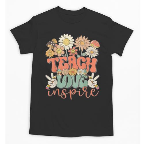 Teach Love Inspire Retro Groovy Daisy Back To School Teacher For Men Women Kids Unisex T-Shirt - teacherstshirts.com