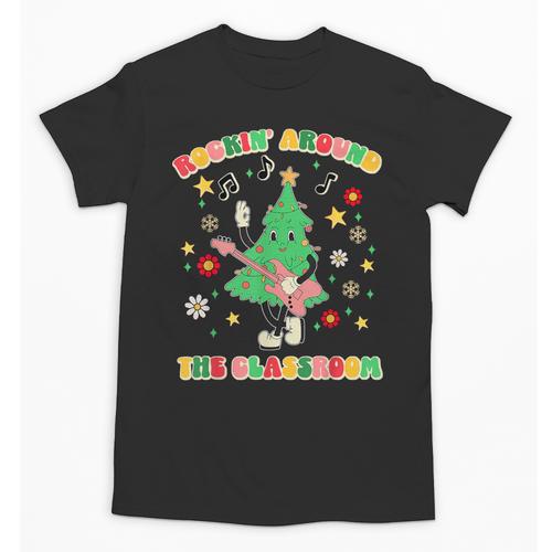 Teacher Christmas Shirts Pajama Matching Rockin' Around The Classroom -Adult Short Sleeve Small Modern Festive Christmas Teacher Xmas Vibes T-Shirt Unisex T-Shirt - teacherstshirts.com DE