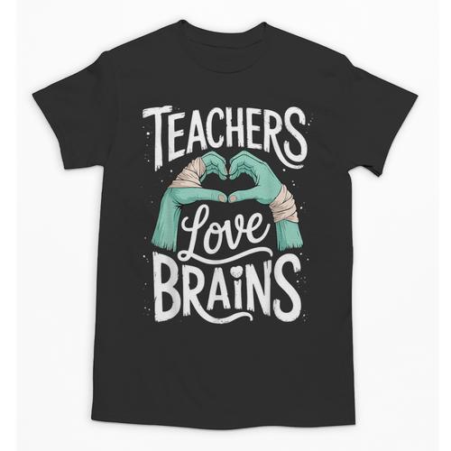 Teacher Halloween Shirt Women Men Teachers Love Brains Unisex T-Shirt - teacherstshirts.com UK