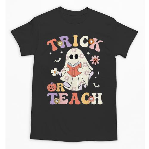 Teacher Halloween Trick Or Teach Floral Ghost Unisex T-Shirt - teacherstshirts.com DE