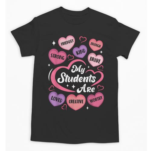 Teacher Positive Affirmations Candy Heart Valentine's Day Unisex T-Shirt - teacherstshirts.com DE