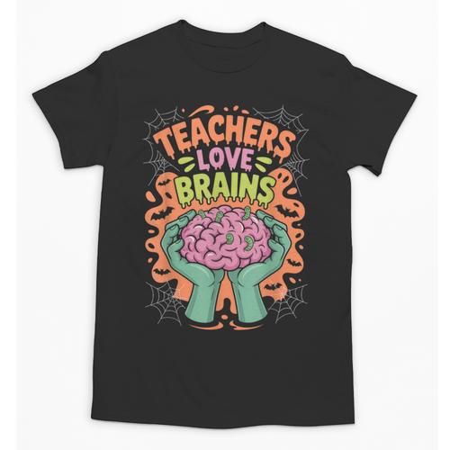 Teacher Teachers Love Brains Halloween Men Women Unisex T-Shirt - teacherstshirts.com