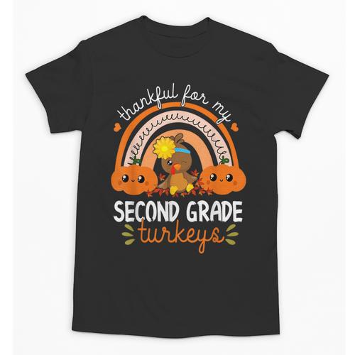 Teacher Thanksgiving Thankful For My Second Grade Turkeys Unisex T-Shirt - teacherstshirts.com