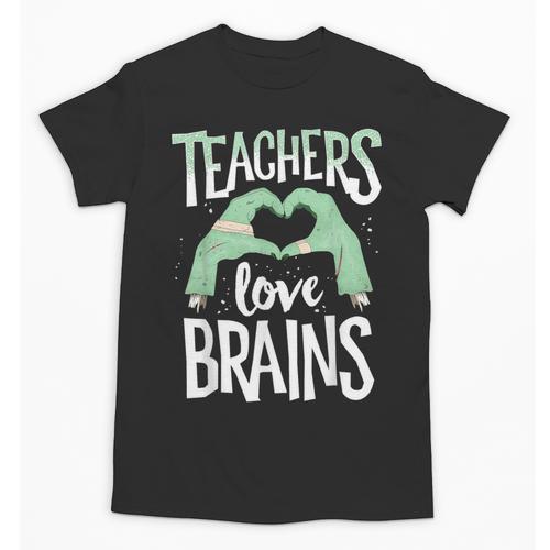 Teachers Love Brains Halloween Costume Trick Treat Zombie Unisex T-Shirt - teacherstshirts.com CA