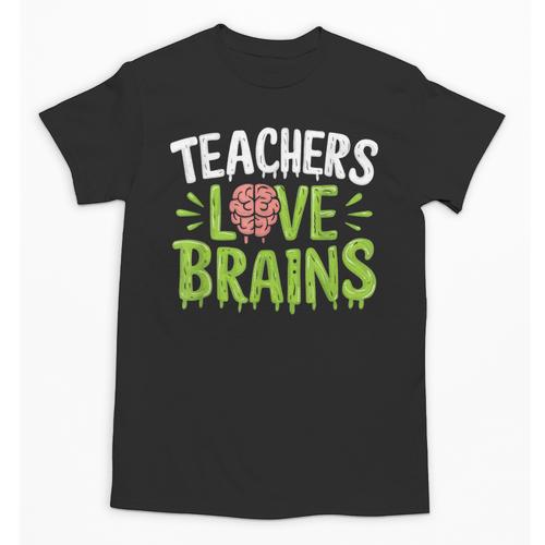 Teachers Love Brains Halloween Teacher Zombie Unisex T-Shirt - teacherstshirts.com CA