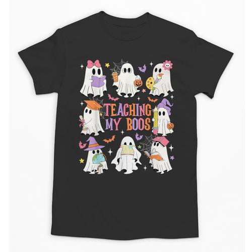 Teaching My Boos Teacher Cute Ghost Groovy Teacher Halloween Unisex T-Shirt - teacherstshirts.com UK