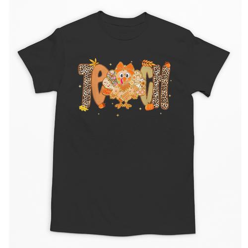 Thanksgiving Turkey Teach Thankful Teacher Girly Bow Women Unisex T-Shirt - teacherstshirts.com CA