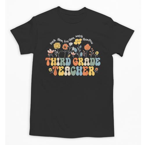 Third 3rd Grade Teacher Appreciation Teaching Wildflowers Unisex T-Shirt - teacherstshirts.com UK