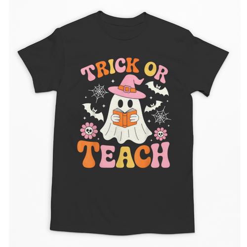 Trick Or Teach Cute Floral Ghost Teacher Halloween Costume Unisex T-Shirt - teacherstshirts.com DE