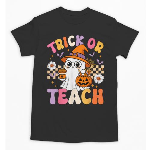 Trick Or Teach Cute Ghost Coffee Pumpkins Halloween Teacher Unisex T-Shirt - teacherstshirts.com DE
