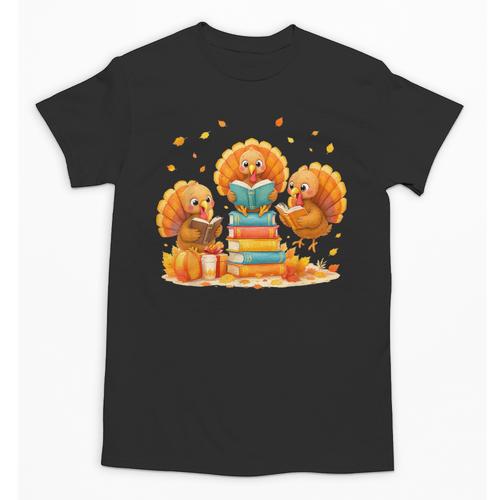 Turkey Read Books Reading Fall Thanksgiving Teacher Unisex T-Shirt - teacherstshirts.com UK