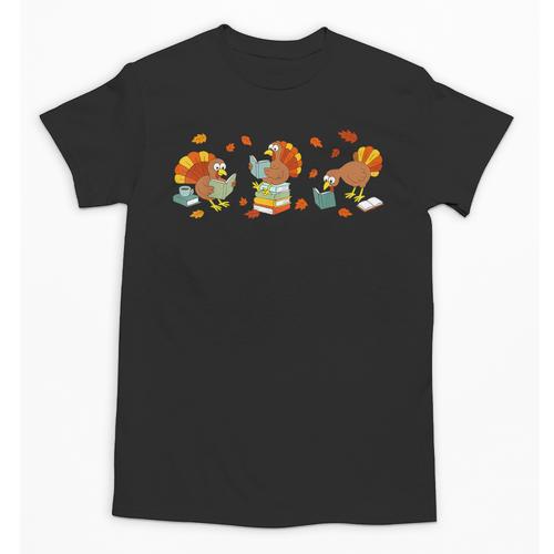 Turkey Reading Books Fall Thanksgiving Teacher Book Lovers Unisex T-Shirt - teacherstshirts.com UK