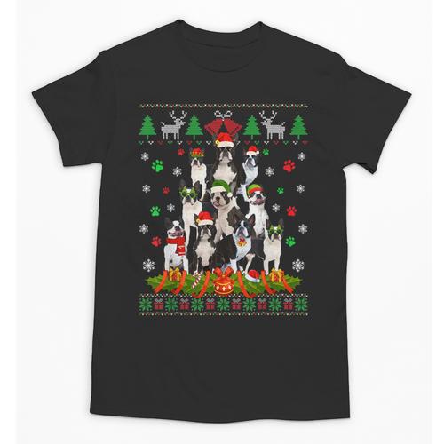 Ugly Sweater Christmas Tree Boston Terrier Dog Xmas Pajama Unisex T-Shirt - Bostonterriersmerch.com