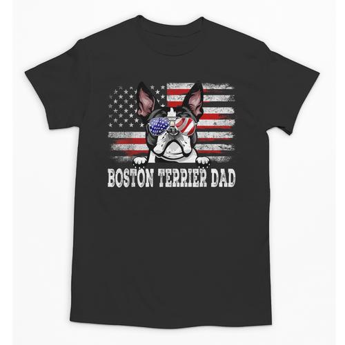 Vintage Boston Terrier Dad American Flag Father's Day Unisex T-Shirt - Bostonterriersmerch.com