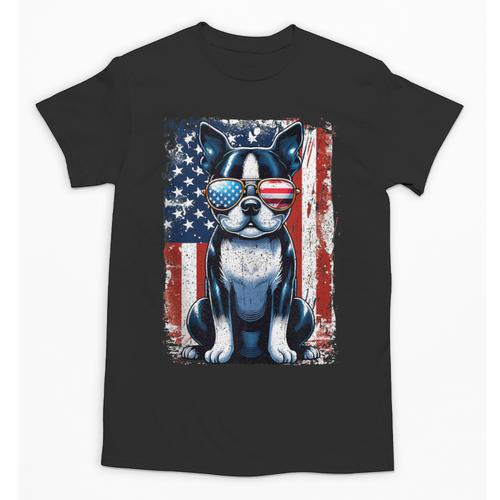 Vintage Boston Terrier Dog American USA US Flag Pets Lovers Tank Top Unisex T-Shirt - Bostonterriersmerch.com