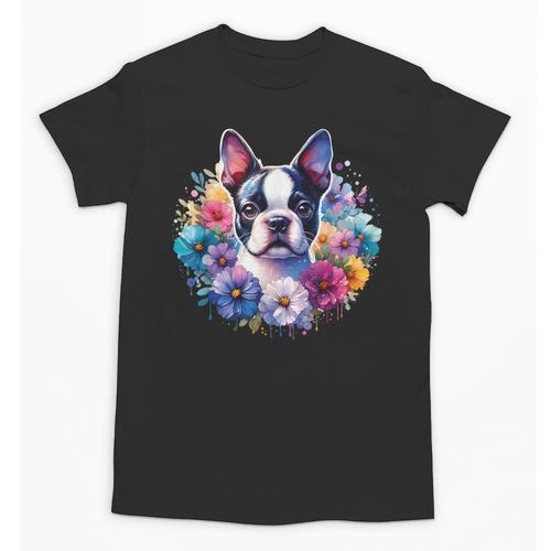 Watercolor Floral Boston Terrier Mama Dog Lover Mother's Day Unisex T-Shirt - Bostonterriersmerch.com