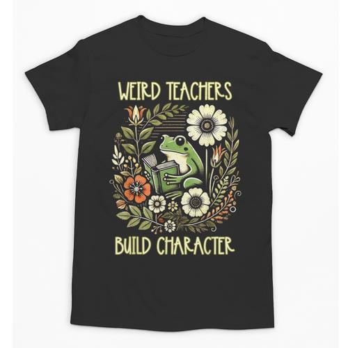 Weird Teachers Build Character Frog Reading Book Librarian Unisex T-Shirt - teacherstshirts.com DE