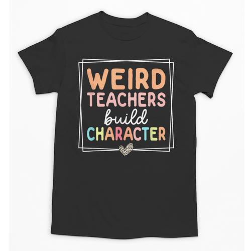 Weird Teachers Build Character Leopard Retro Teacher Unisex T-Shirt - teacherstshirts.com DE