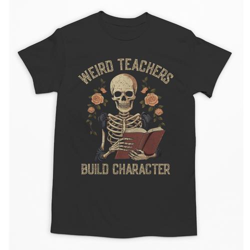 Weird Teachers Build Character Skeleton Book Halloween Women Unisex T-Shirt - teacherstshirts.com CA