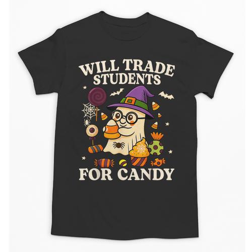 Will Trade Students For Candy Teacher Ghost Halloween Unisex T-Shirt - teacherstshirts.com AU