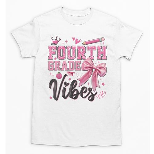 4th Fourth Grade Vibes Back To School Coquette Teacher Girl Unisex T-Shirt - teacherstshirts.com DE