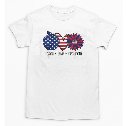 American Flag Teach Love Freedom Preschool Teacher 4th July Unisex T-Shirt - teacherstshirts.com UK