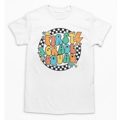 Back To School Groovy Teacher 1st First Grade Crew Squad Unisex T-Shirt - teacherstshirts.com UK
