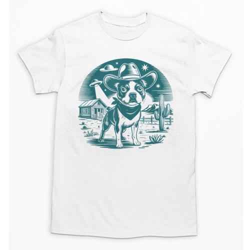 Boston Terrier Cowboy UFO Shirt Vintage Western Dog Mom Tee Unisex T-Shirt - Bostonterriersmerch.com