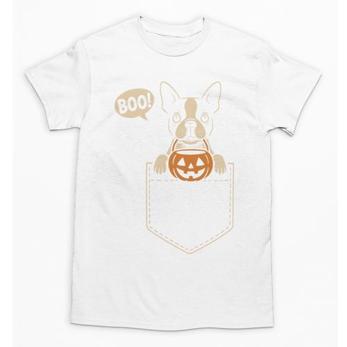 Boston Terrier Halloween Cute Bostie Dog Pocket Boo Unisex T-Shirt - Bostonterriersmerch.com