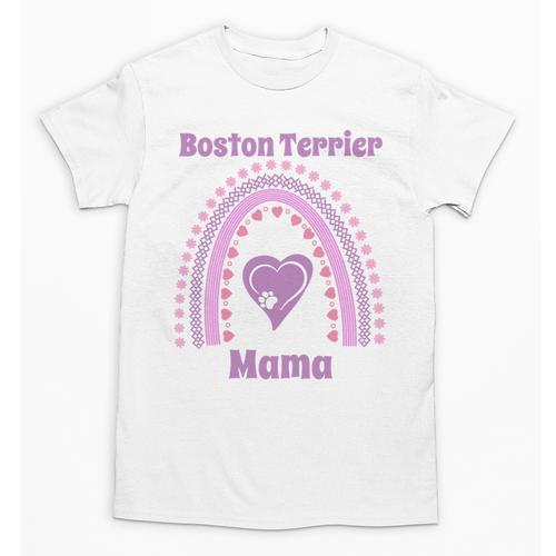Boston Terrier Mama Cute Rainbow Paw Heart Shape Unisex T-Shirt - Bostonterriersmerch.com CA