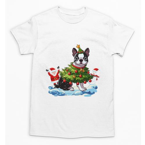 Boston Terrier Merry Christmas Tree Lights Dog X-Mas Dogs Unisex T-Shirt - Bostonterriersmerch.com
