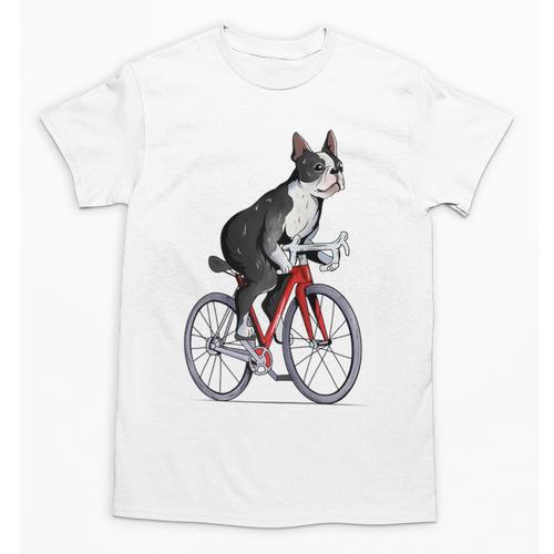Boston Terrier Riding Bicycle Cute Bostie Biker Raglan Baseball Tee Unisex T-Shirt - Bostonterriersmerch.com