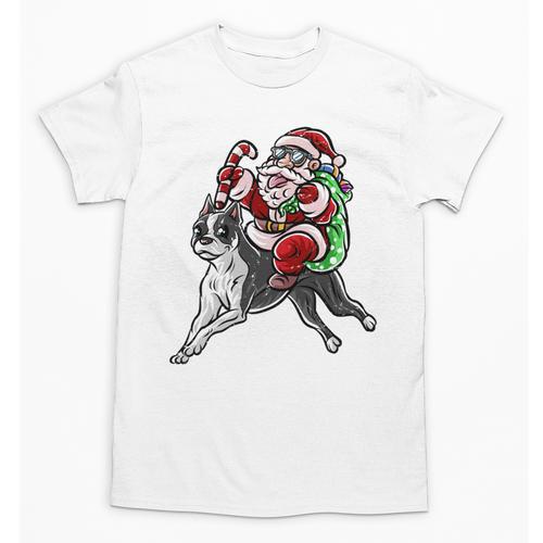 Boston Terrier Santa Claus Hat Merry Christmas Dog X-Mas Unisex T-Shirt - Bostonterriersmerch.com
