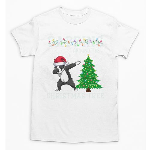 Boston Terrier Santa Hat Dabbing Around The Christmas Tree Unisex T-Shirt - Bostonterriersmerch.com