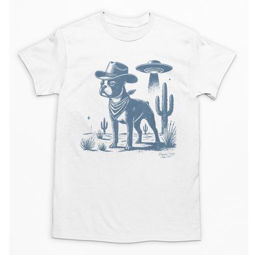Boston Terrier UFO Cowboy Dog Dog Mom Dog Dad Alien Dog Unisex T-Shirt - Bostonterriersmerch.com