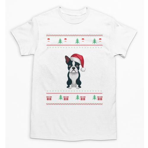 Boston Terrier Wearing Santa Hat Ugly Xmas Dog Lovers Unisex T-Shirt - Bostonterriersmerch.com