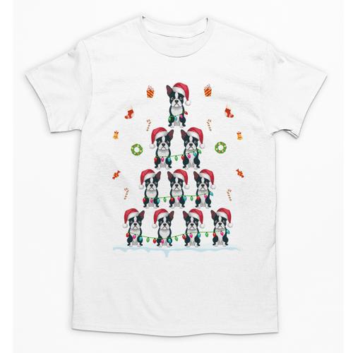 Boston Terrier Xmas Tree Lights For Men Women Boston Terrier Unisex T-Shirt - Bostonterriersmerch.com