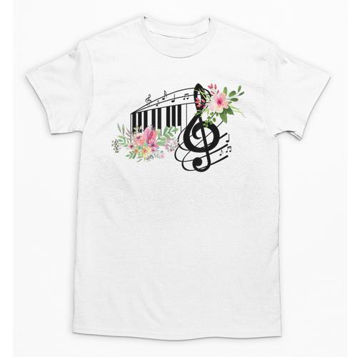 Cut Music Teacher Shirt With a Piano Keys Notes And Flowers Unisex T-Shirt - teacherstshirts.com