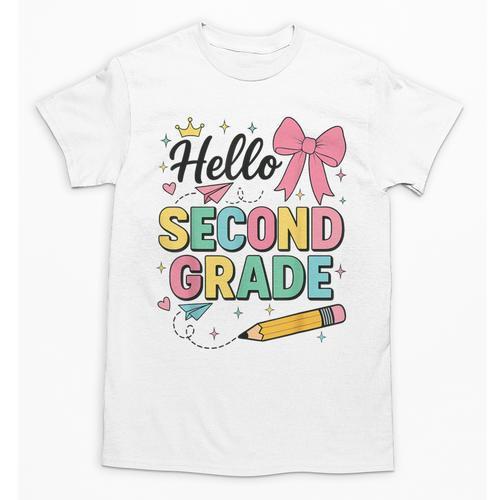 Cute Hello Second Grade Back To School Coquette Teacher Girl Unisex T-Shirt - teacherstshirts.com AU