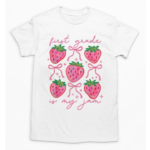 First Grade Is My Jam Strawberry First Grade Teacher Women Unisex T-Shirt - teacherstshirts.com AU