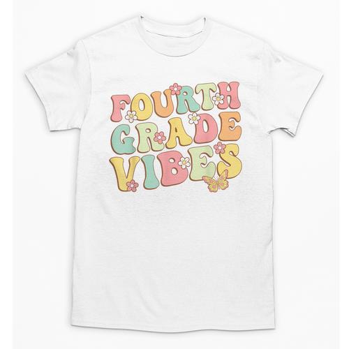 Fourth Grade Vibes Hello Team 4th Grade Teacher Kids Retro Unisex T-Shirt - teacherstshirts.com CA
