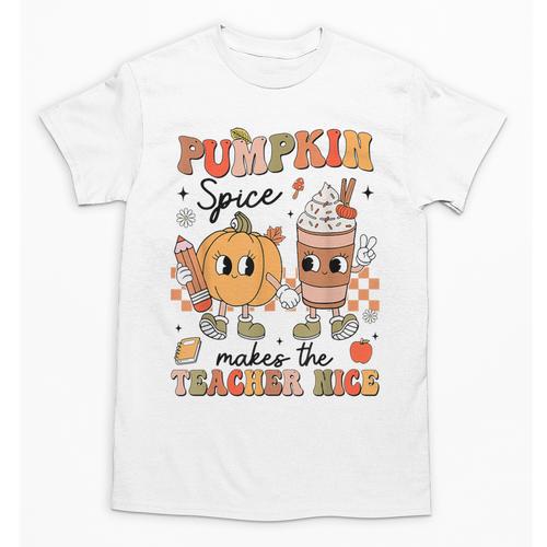 Groovy Pumpkin Spice Makes Teacher Nice Fall Thanksgiving Unisex T-Shirt - teacherstshirts.com AU